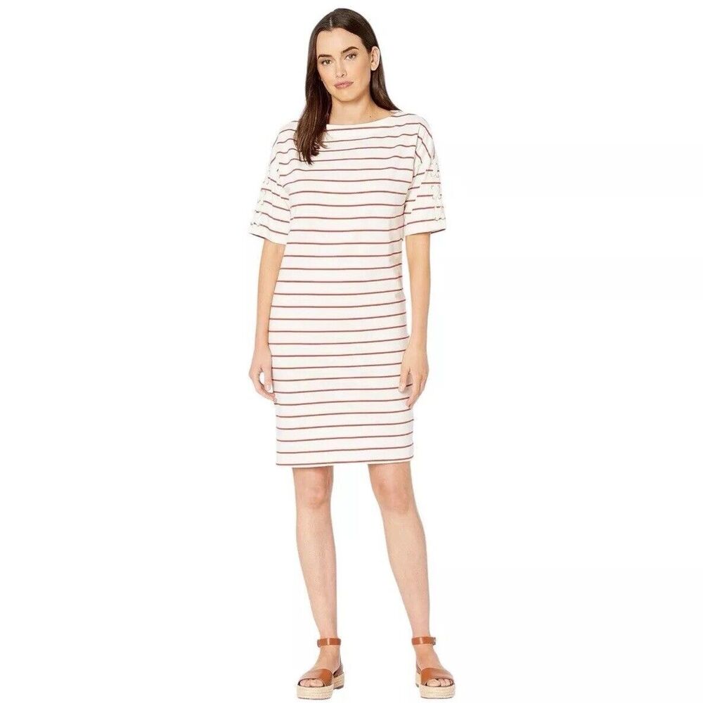 Ralph Lauren Cream and Brown Striped Midi Dress